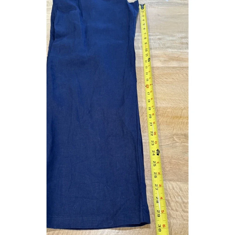 Quince 100% European Linen Navy Blue Pleated Trousers Women Sz 12 High Rise EUC